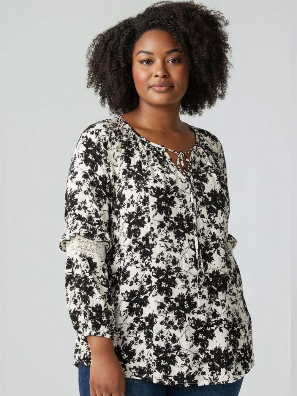 Adrienne Vittadini I Women’s Black and White Floral Blouse Size XL
